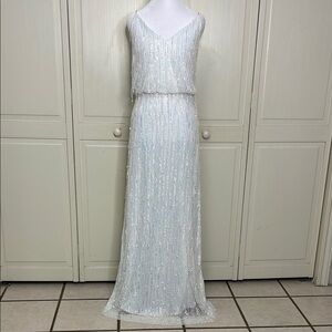 B. Darlin Womens White Fringe Sequin Full length Dress Sleeveless Size 11/12
